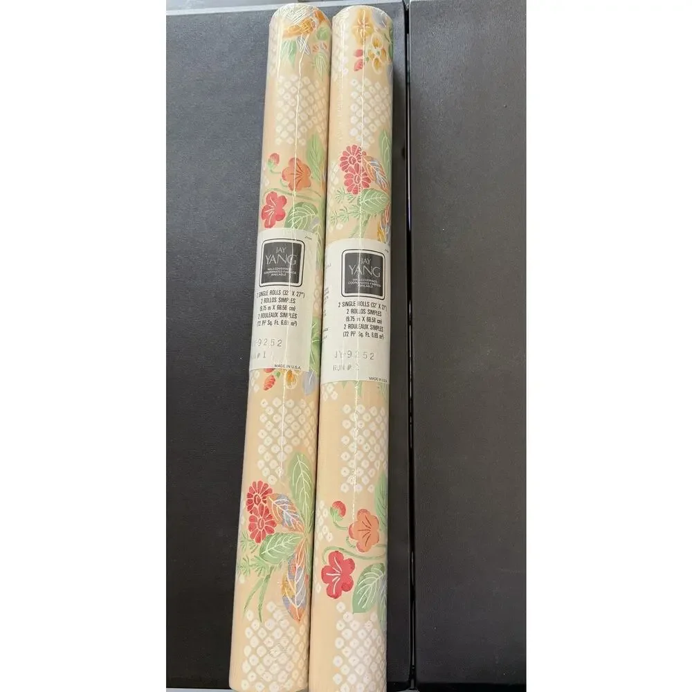 Vintage Jay Yang 2 Double Rolls Floral Palm Wallpaper 80s Shabby Chic Flowers